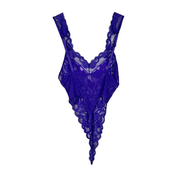 Vintage Victoria's Secret Purple Lace Teddy P XS Sheer High Cut Leg Bodysuit - Picture 2 of 7